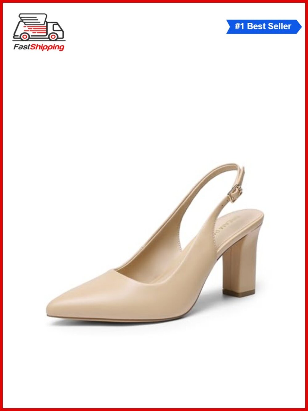 Womens Slingback High Chunky Heels Pumps Faux Leather Block Heel Work Shoes